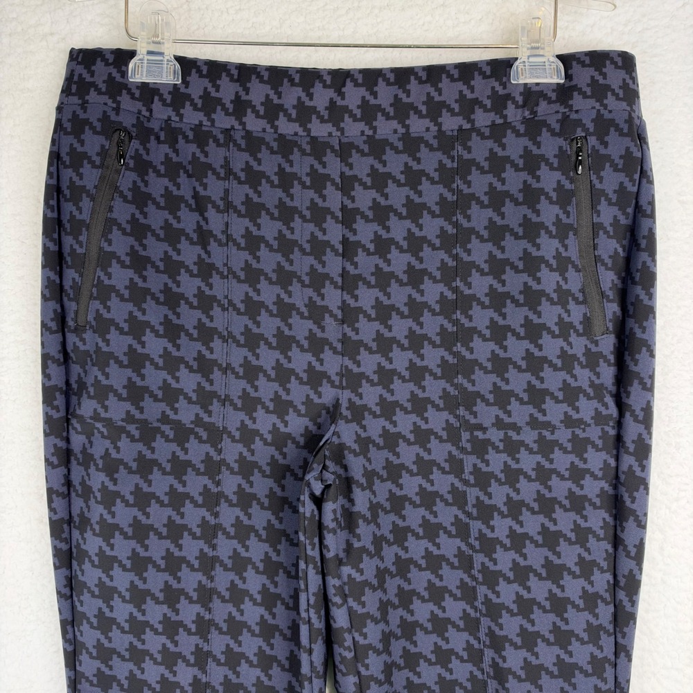 Lane Bryant Womens 14 Houndstooth Ankle Pants Navy Blue Black Stretch Pull On